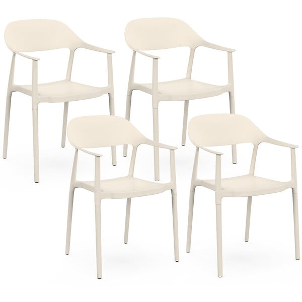 ID MARKET - Lot de 4 chaises de jardin empilables SUZON en polypropylène beige - large