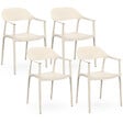 ID MARKET - Lot de 4 chaises de jardin empilables SUZON en polypropylène beige - vignette
