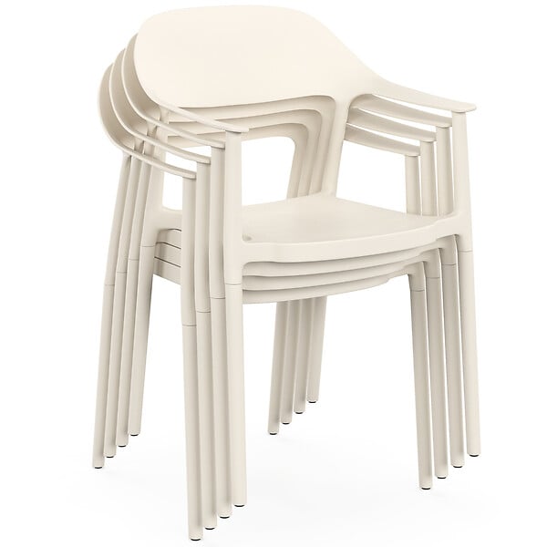 ID MARKET - Lot de 4 chaises de jardin empilables SUZON en polypropylène beige - large