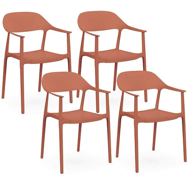 ID MARKET - Lot de 4 chaises de jardin empilables SUZON en polypropylène terracotta - large