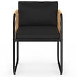 ID MARKET - Lot de 4 chaises de jardin RIO structure métal noir, cordage effet rotin clair et coussins noirs - vignette
