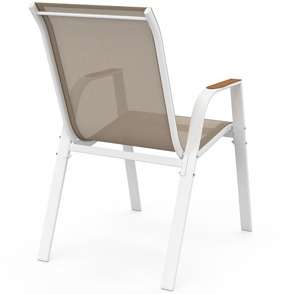 ID MARKET - Lot de 6 chaises de jardin NOUMEA métal et textilène empilables blanc et bois - large