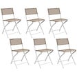 ID MARKET - Lot de 6 chaises de jardin pliantes BASTIA métal et textilène blanc et beige taupe - vignette