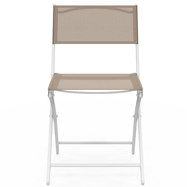 ID MARKET - Lot de 6 chaises de jardin pliantes BASTIA métal et textilène blanc et beige taupe - large