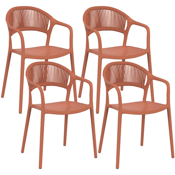 ID MARKET - Lot de 4 chaises de jardin empilables ODELIA en polypropylène et cordage terracotta - large