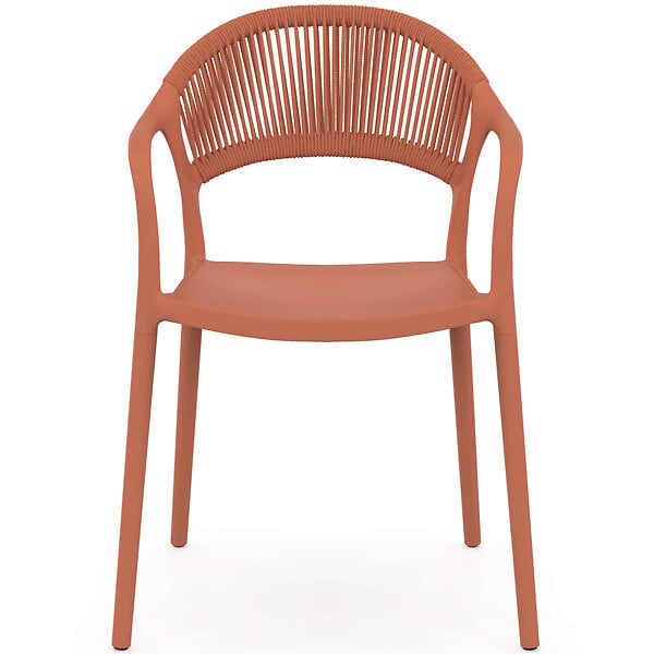 ID MARKET - Lot de 4 chaises de jardin empilables ODELIA en polypropylène et cordage terracotta - large
