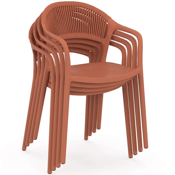 ID MARKET - Lot de 4 chaises de jardin empilables ODELIA en polypropylène et cordage terracotta - large