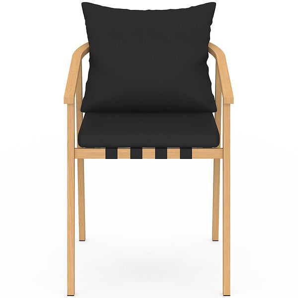 ID MARKET - Lot de 4 chaises de jardin MALTA structure en métal effet bois, lanières et coussins noirs - large