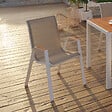 ID MARKET - Lot de 4 chaises de jardin NOUMEA métal et textilène empilables blanc et bois - vignette