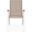 ID MARKET - Lot de 4 chaises de jardin NOUMEA métal et textilène empilables blanc et bois - vignette