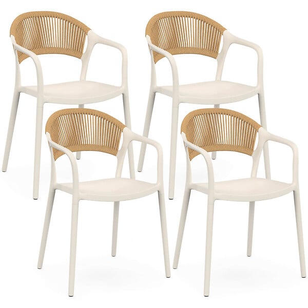 ID MARKET - Lot de 4 chaises de jardin empilables ODELIA en polypropylène et cordage beige - large