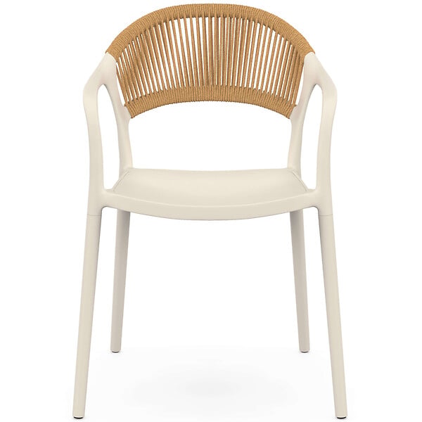 ID MARKET - Lot de 4 chaises de jardin empilables ODELIA en polypropylène et cordage beige - large