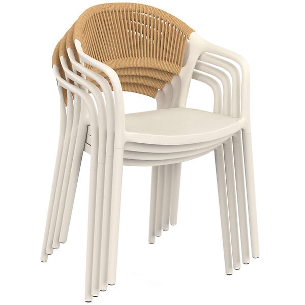 ID MARKET - Lot de 4 chaises de jardin empilables ODELIA en polypropylène et cordage beige - large