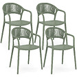 ID MARKET - Lot de 4 chaises de jardin empilables ODELIA en polypropylène et cordage vert - vignette