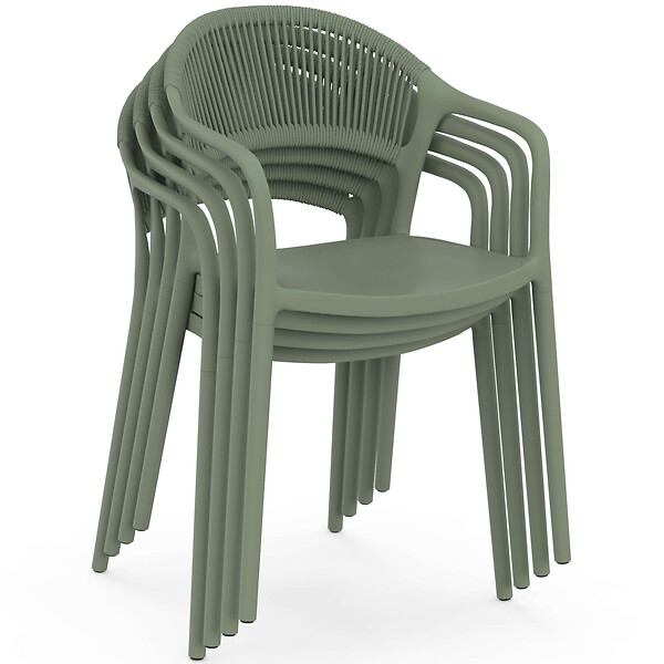 ID MARKET - Lot de 4 chaises de jardin empilables ODELIA en polypropylène et cordage vert - large