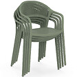 ID MARKET - Lot de 4 chaises de jardin empilables ODELIA en polypropylène et cordage vert - vignette