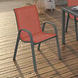 ID MARKET - Lot de 4 chaises de jardin LYMA métal et textilène empilables terracotta et gris - vignette