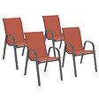 ID MARKET - Lot de 4 chaises de jardin LYMA métal et textilène empilables terracotta et gris - vignette