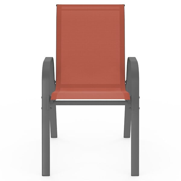 ID MARKET - Lot de 4 chaises de jardin LYMA métal et textilène empilables terracotta et gris - large