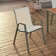 ID MARKET - Lot de 6 chaises de jardin NOUMEA métal et textilène empilables vert et bois - vignette