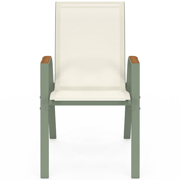ID MARKET - Lot de 6 chaises de jardin NOUMEA métal et textilène empilables vert et bois - large