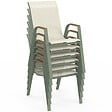 ID MARKET - Lot de 6 chaises de jardin NOUMEA métal et textilène empilables vert et bois - vignette