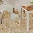 ID MARKET - Lot de 4 chaises RIO structure métal blanc, cordage effet rotin clair et coussins beiges - vignette