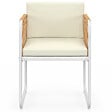 ID MARKET - Lot de 4 chaises RIO structure métal blanc, cordage effet rotin clair et coussins beiges - vignette