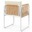 ID MARKET - Lot de 4 chaises RIO structure métal blanc, cordage effet rotin clair et coussins beiges - vignette