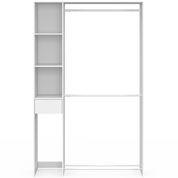 ID MARKET - Dressing double penderie L. 110 cm MIRTY avec étagères + tiroir + rangements à chaussures blanc - large