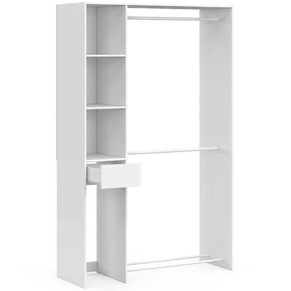 ID MARKET - Dressing double penderie L. 110 cm MIRTY avec étagères + tiroir + rangements à chaussures blanc - large