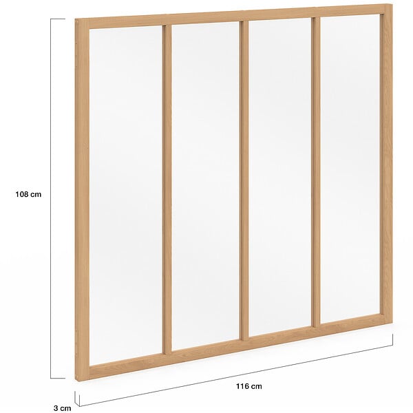 ID MARKET - Verrière atelier 4 vitrages L. 116 x H. 108 cm en bois et verre trempé - large