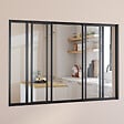 ID MARKET - Verrière atelier coulissante 6 vitrages L. 160 x H. 108 cm en métal noir et verre trempé - vignette