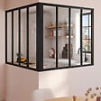 ID MARKET - Verrière d'angle atelier 8 vitrages L. 116 x l.116 x H.108 cm en métal noir et verre trempé - vignette