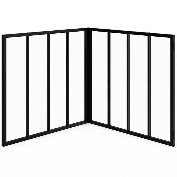 ID MARKET - Verrière d'angle atelier 8 vitrages L. 116 x l.116 x H.108 cm en métal noir et verre trempé - large