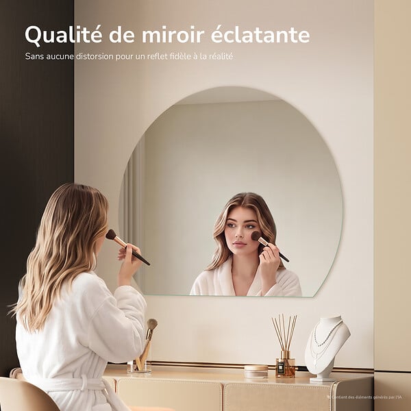 EMKE - EMKE Miroir de Salle de Bain Asymétrique 90x73 cm, Miroir Mural Irrégulier Sans Cadre, Pose Horizontale ou Verticale - large