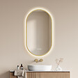 EMKE - EMKE Miroir de salle de bain LED Ovale Cadre Doré Brossé 45x75 cm, Anti-buée, Interrupteur tactile, 3 couleurs de lumière réglable, Mémoire - vignette