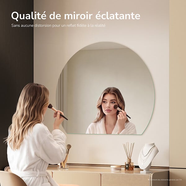 EMKE - EMKE Miroir de Salle de Bain Asymétrique 70x62 cm, Miroir Mural Irrégulier Sans Cadre, Pose Horizontale ou Verticale - large