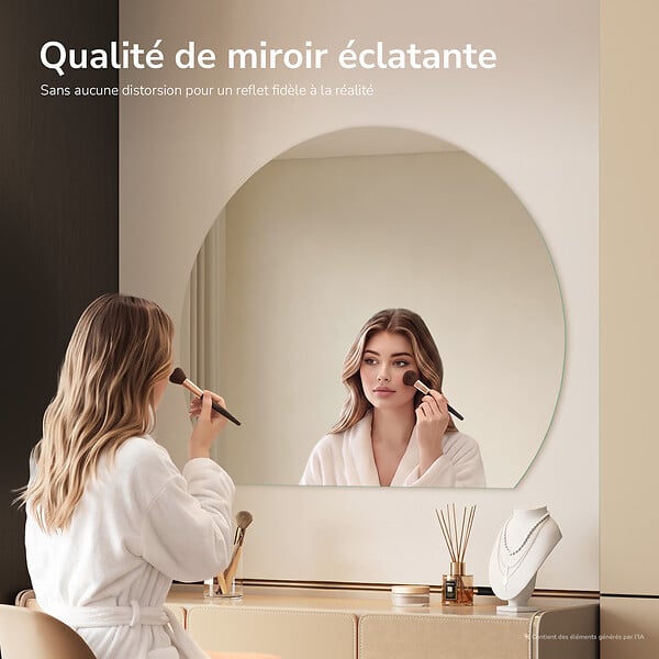 EMKE - EMKE Miroir de Salle de Bain Asymétrique 100x83 cm, Miroir Mural Irrégulier Sans Cadre, Pose Horizontale ou Verticale - large