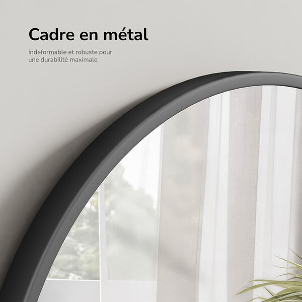 EMKE - EMKE Miroir Rond Salle de Bain 50 cm avec Cadre Noir Mat et Lanière Réglable - large