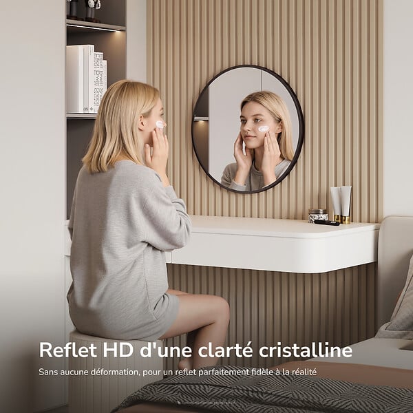 EMKE - EMKE Miroir Rond Salle de Bain 50 cm avec Cadre Noir Mat et Lanière Réglable - large