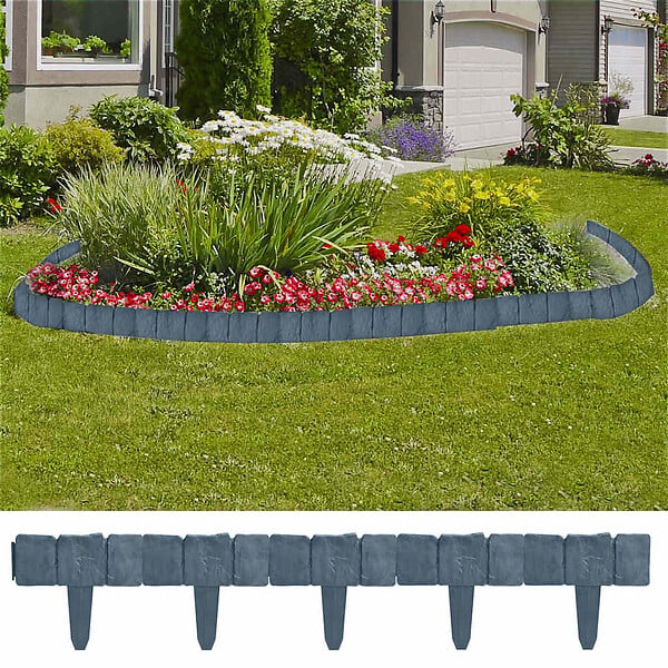 VIDAXL - vidaXL Clôture de jardin/pelouse plastique aspect de pierre 41 pcs 10m - large