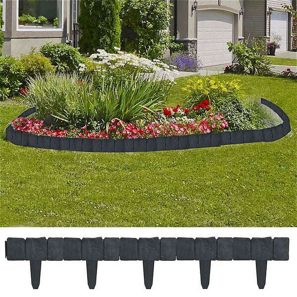 VIDAXL - vidaXL Clôture de jardin Aspect de pierre 41 pcs Plastique 10 m - large