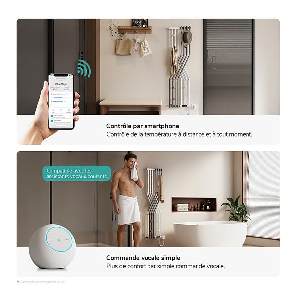 EMKE - EMKE Sèche-serviettes électrique 140x37,5 cm 580W, WiFi TUYA, Alexa/Google Home, Design X bicolore, Technologie fibre de carbone - large