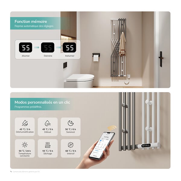 EMKE - EMKE Sèche-serviettes électrique 140x37,5 cm 580W, WiFi TUYA, Alexa/Google Home, Design X bicolore, Technologie fibre de carbone - large