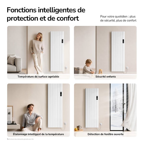 EMKE - EMKE Radiateur Électrique à Convection 2000W, Panneau Chauffant Mural en Aluminium 160x54,5cm, Thermostat WiFi, Blanc Brillant - large