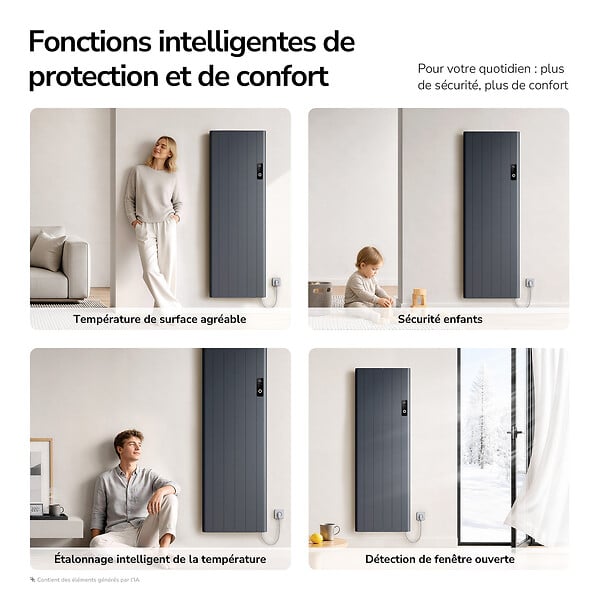 EMKE - EMKE Radiateur Électrique à Convection 2000W, Panneau Chauffant Mural en Aluminium 160x54,5cm, Thermostat WiFi, Anthracite - large