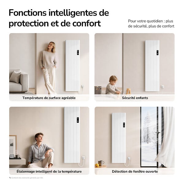 EMKE - EMKE Radiateur Électrique à Convection 1500W, Panneau Chauffant Mural en Aluminium 160x45,4cm, Thermostat WiFi, Blanc Brillant - large