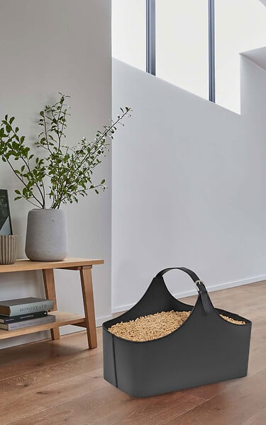 DIXNEUF - Panier à bois simili cuir - Alpha - Noir - 52 cm - large