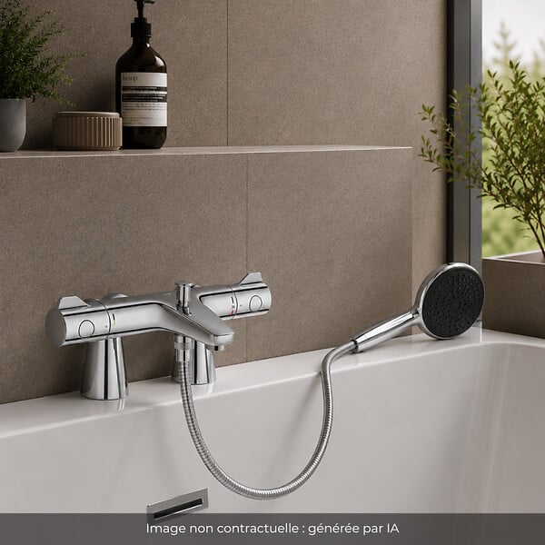 GROHE - Mitigeur baignoire thermostatique Grohtherm 800 avec colonnettes Idro'Flex + Douchette 2 jets Start + Flexible - large